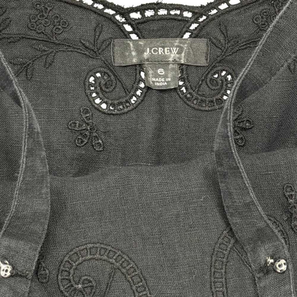 J. Crew Embroidered Linen Drawstring Waist Midi Dress with‎ Pockets Black Size 6 - Picture 4 of 11